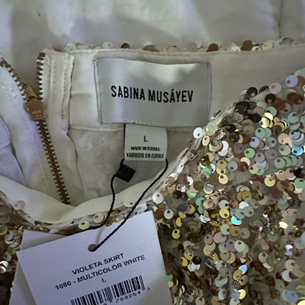NWT Sabina Musayev Violeta Skirt - white / gold / silver sequins - size large - Picture 6 of 8